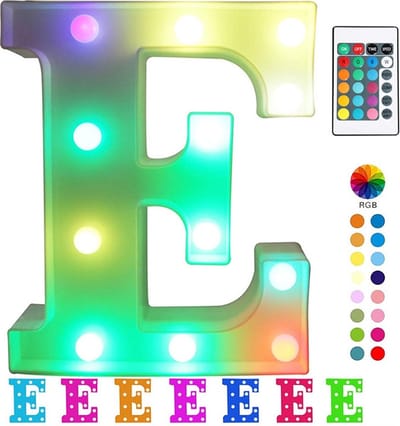 Lichtgevende Letter E - 22 cm - RGB Met Afstandsbediening