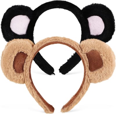 Set van 2 Schattige Dierenoren Haarbanden voor Kinderen - Fluffy Zwarte en Bruine Beer Oren Cosplay Kostuum voor Halloween en Feestjes
