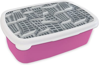 Broodtrommel Roze - Lunchbox - Brooddoos - Patronen - Los Angeles - Skyline - 18x12x6 cm - Kinderen - Meisje