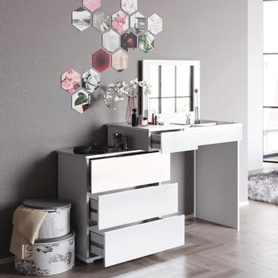 Moderne witte make-uptafel 117 cm met spiegel en opbergruimte