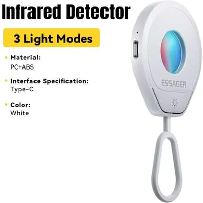 Essager Mini Verborgen Camera Detector Draagbare Anti-Spionage Infrarood Lens Zoeker Anti-Gluren Gadget Voor Reis Hotel Badkamer Veiligheid wit
