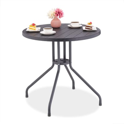 Tuintafel - 75 x 80 cm - met houtlook - tot 100 kg - kunststof - staal - grijs