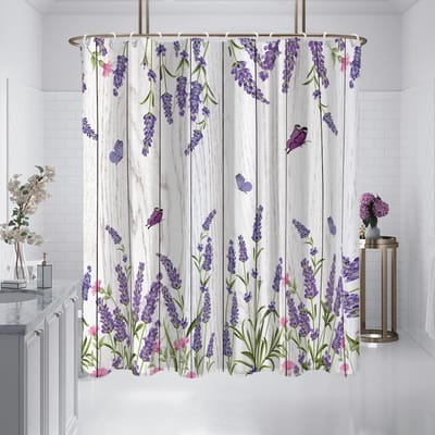 1 stuk 180x180cm natuurlijk bloemen paars lavendel patroon bedrukt douchegordijn scheidingswand badkamer waterdicht en schimmelbestendig 180x180cm