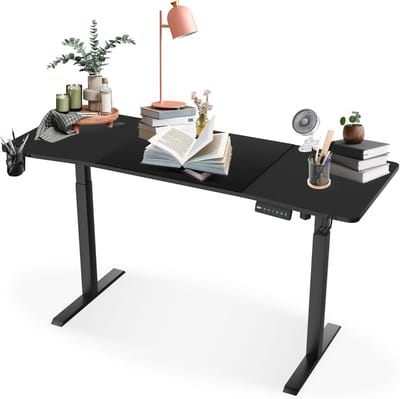 120 x 60 cm Bureau,Kantoortafel met Kabelorganizer en Metalen Haken 75 cm - 120 cm in Hoogte Verstelbaar Computerbureau Elektrisch Sta-zit-tafel voor Thuiskantoor, Studio, Speelkamer (Zwart) NAIZY