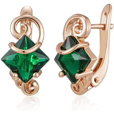 Boucles d'oreilles pendantes carrées vertes en zircon naturel de luxe pour femmes Mode Couleur Or Rose Fines Quotidiennes Faciles Ethniques Bijoux Cadeau beige