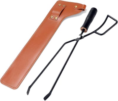 Draagbare Beschermhoes voor Vuur Tangen, Opbergzak voor Campingaccessoires, Geschikt voor Houtkachel, Vuurschaal of Open Haard, Leer, Maat M