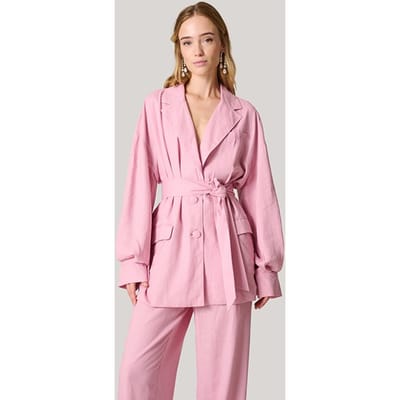 Shoeby La-sblinen Belted Blazer Pink Maat: XS/S | Blazers Outlet | Dames | Roze
