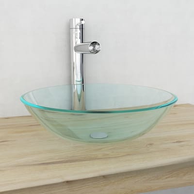 vidaXL - Wasbak - gehard - glas - 42 - cm - transparant