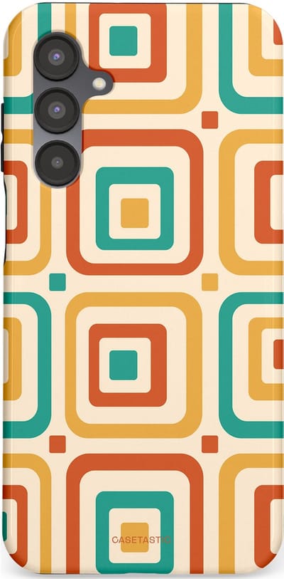 Casetastic hoesje geschikt voor Samsung Galaxy A16 - Dubbellaagse bescherming - Retro Vierkant verlangen - Fashion Case - Crème Terracotta Goud Turquoise