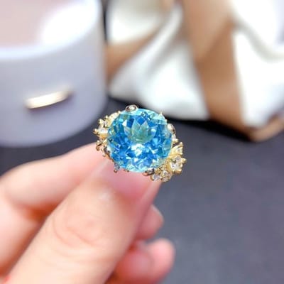 100% zilveren ring met blauwe saffier, sieraden voor vrouwen, trouwringen met saffier edelsteen, ring voor dames en meisjes. Resizable gray