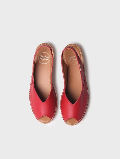 Dames leren espadrille met open neus en sleehak | BERNIA-P