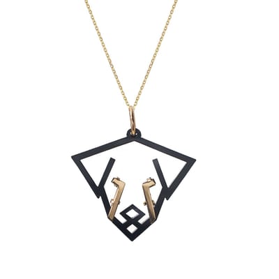 HÔBE | Perro Hanger | Perro Hanger | 14 Karaat Goud Verguld Messing| Zwart Celluloseacetaat | Lengte: 4.5cm | Breedte: 4 cm | 100% Nikkelvrij | Handgemaakt | Zonder Ketting