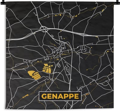 Wandkleed - Wanddoek - Genappe - Kaart - Plattegrond - Goud - Stadskaart - 180x180 cm - Wandtapijt
