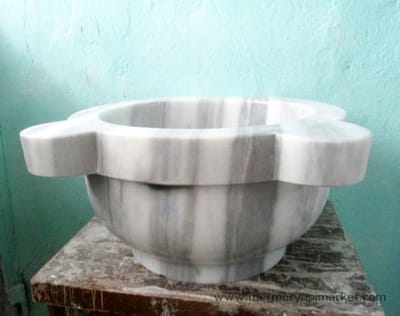 Marmeren Hammam Wastafel - Meloen - 45x45x25cm - Grijs