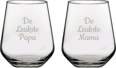 Gegraveerde Drinkglas 42,5cl De Leukste Mama-De Leukste Papa