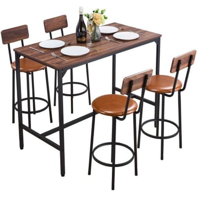 VEVOR Bartafelset (5-delig) met 4 barkrukken en afgeronde randen, rechthoekige bistrotafel, staande tafel (1200 x 600 x 915 mm), bistrotafel, eettafel, geschikt voor kantoor, minibar, eetkamer, woonkamer