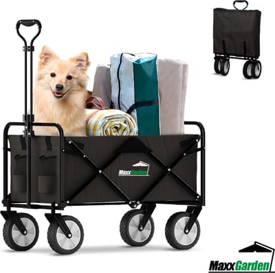 MaxxGarden Bolderkar – Bolderwagen opvouwbaar – Tuinkar - 98x53x64 cm - Massieve Banden - Zwart