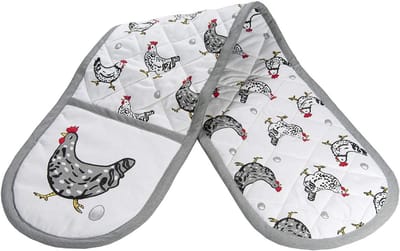 DOG GIFT COMPANY Dubbele Ovenhandschoenen met Kippen Print – Hittebestendige 100% Katoen Lange Ovenwanten | Keuken Cadeau voor Dames en Dierenliefhebbers, 87x18cm