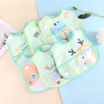 5 pièces aléatoires Animal de dessin animé Bavoirs imperméables Bébé Enfants Filles Garçons Imperméable Salive Bavoirs d'alimentation pour tout-petits Bavoirs pour bébé Tabliers Réglabl white