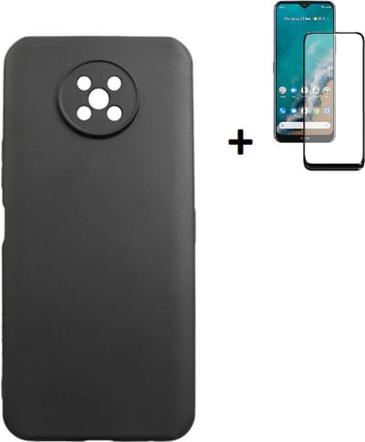 Hoesje Geschikt voor Nokia G50 - Full Screenprotector Nokia G50 - Siliconen - Nokia G50 Hoes Zwart Case + Full Tempered Glass