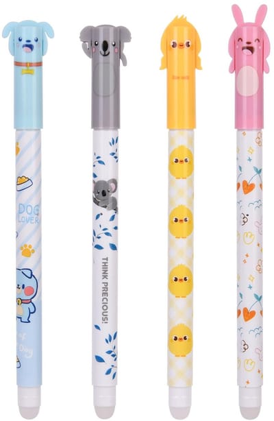OFFCUP Uitwisbare balpen, 4 blauwe rollerballpennen Uitwisbare gelpen, 0,5 mm gumpen Beer Cartoon uitwisbare pen Uitwisbare pen voor kinderen Studenten Cadeau School Kantoorbenodigdheden - Paars