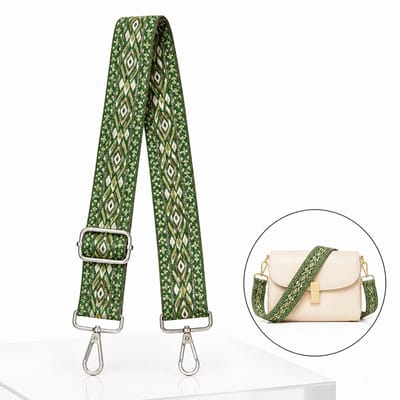 Luxamore® Tassenriem Groen – Verstelbare Schouderriem voor Tas – Bag Strap met Bohemian Patroon – Brede Tasriem met Zilverkleurige Metalen Gespen – Universele Schouderband voor Handtas en Crossbodytas
