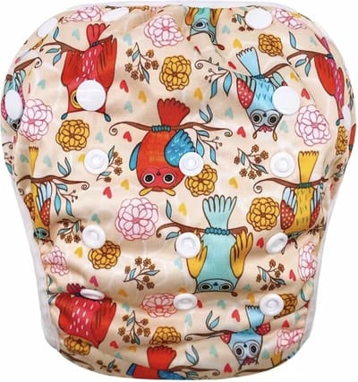 Wasbare Zwemluier – One Size 8–25 kg – Beige Uilen Owl – Verstelbaar & Duurzaam