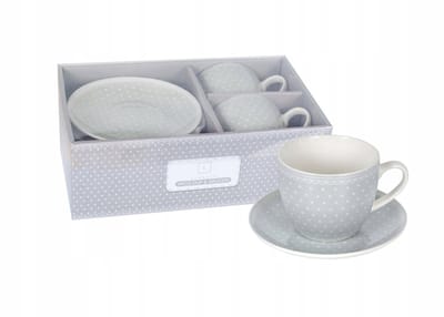 Grijze Mokken met Schotels, 250 ml, Set van 2, Cadeau