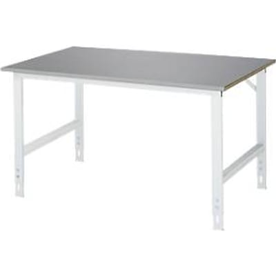 Rau werktafel Tom, handmatig in hoogte verstelbaar, 25 mm MDF blad met roestvrij stalen bekleding, tot 500 kg, B 1500 x D 1000 x H 760-1080 mm, zilver/lichtgrijs