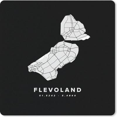 Muismat 20x20 cm - Mousepad Flevoland - Plattegrond - Nederland - Muismatten - Stadskaart