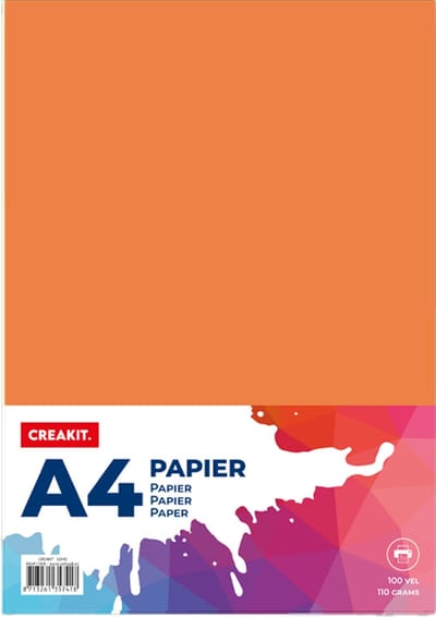 CREAKIT. Papier A4 – 100 Vellen – Knutselen voor Kinderen en Volwassenen – Tekenpapier voor Kinderen – 110 grams – Knutselpapier – Gekleurd Papier – Oranje