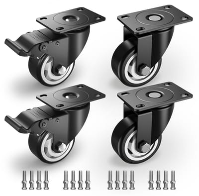 Zwenkwielen Set - Meubelwielen Rem - Meubels Verplaatsen - Hoge Draagkracht - 75 mm 450 kg - Zwart