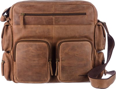 GreenLand Nature Leren Schoudertas Business tas met laptopvak Montenegro Casual-Bag XL Brown Bruine