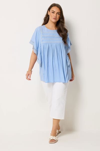 Yours Blauwe Blouse Met Gehaakte Vallende Mouwen Size 38