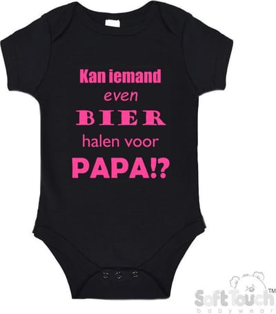 100% katoenen Romper "Kan iemand even bier halen voor papa!?" Vader Vaderdag Papa Meisjes Katoen Zwart/roze Maat 62/68