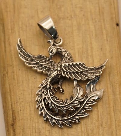 Sterling zilveren hanger feniks- phoenix hanger 925 zilver - Foiniks hanger van zilver - feniks wedergeboorte, onsterfelijkheid hanger - 925 zilveren hanger van onsterfelijke vogel - Egyptische vogel Phoenix hanger van sterling zilver