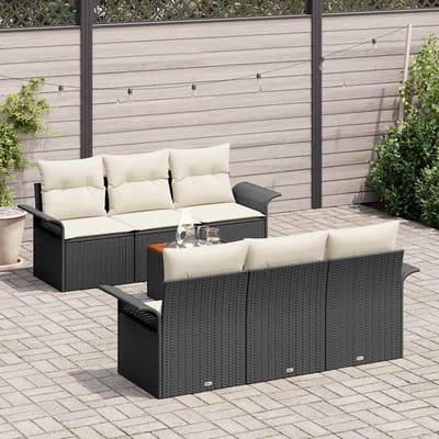 vidaXL - Tuinbank - Set - 7 - st - 6-Aantal - zitplaatsen - Zwart - en - Crème