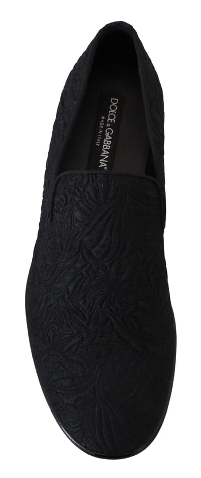 Dolce & Gabbana Zwarte Bloemen Jacquard Slippers Instappers Schoenen
