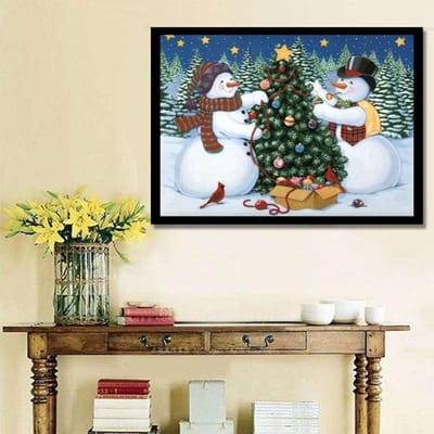 Décoration de la maison dessin animé deux bonhomme de neige décoration arbre bricolage 5D diamant broderie point de croix Kits 20X30CM gray