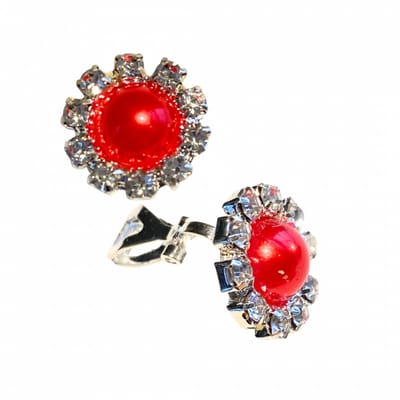 Klem oorbellen Rood strass zilverkleur 1.5 cm