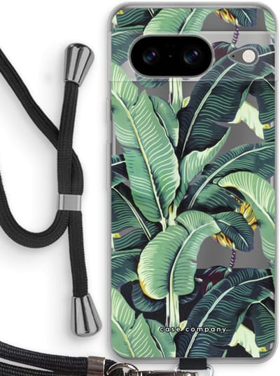 Case Company® - Hoesje met koord geschikt voor Google Pixel 8 hoesje met Koord - Bananenbladeren - Telefoonhoesje met Zwart Koord - Bescherming aan alle Kanten en Over de Schermrand