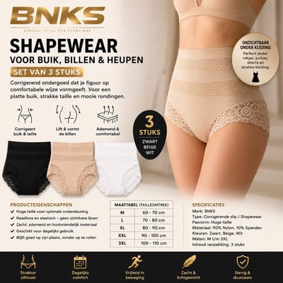 shapewear voor Buik, Billen en Heupen ( 3 stuks) : Het Geheim van Corrigerend Ondergoed - geschikt voor rokjes en shorts Wit/beige/Zalm - maat XXXL