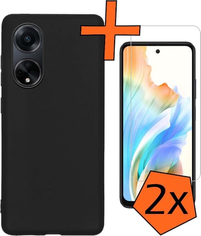 Hoes - Met 2x Screenprotector - Geschikt voor OPPO A98 - Sterk & Shockproof - Back Cover - Siliconen Case - Telefoon Hoes - Zwart