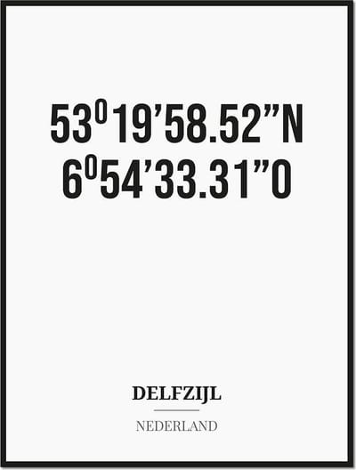 Poster/kaart DELFZIJL met coördinaten
