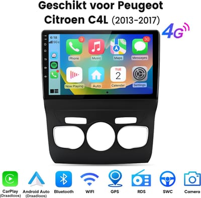 Junsun Android 15 Autoradio Geschikt Voor Peugeot Citreon C4L 2013-2017 - Draadloze CarPlay & Andriod Auto - Bluetooth - GPS Navigatiesytem - 10-inch Touchscreen - WIFI - FM - RDS - 4GB+64GB - 8Kern