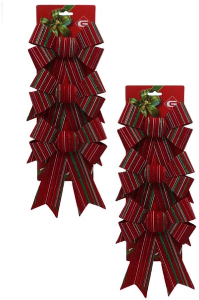 Gerimport Kerst ornamenten strikken - 6x st - donkerrood - 15 x 24 cm - strikjes