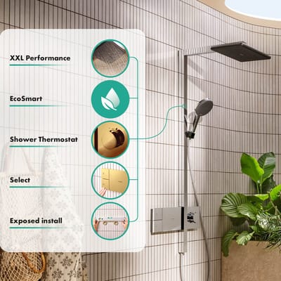 Hansgrohe Raindance Alive Q - Doucheset met thermostaat, 21x34 cm, 3 stralen, EcoSmart, gepolijste goudlook 24581990