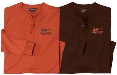 ATLAS FOR MEN - Set van 2 effen T-shirts met knopenhals - Heren - Verkrijgbaar in grote maten - XXL