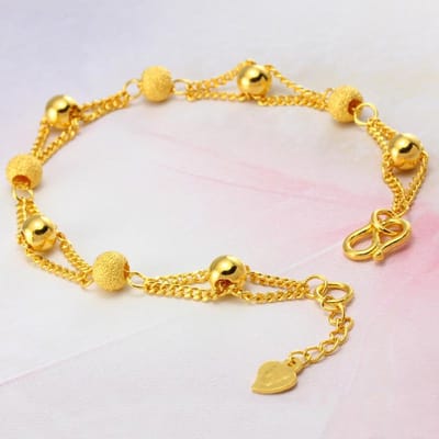 Armbanden en bangles van puur goudkleur voor vrouwen, 18k gouden GP-bolkralenarmband 16+3cm, modieuze gouden armband, armband voor vrouwen/meisjes beige