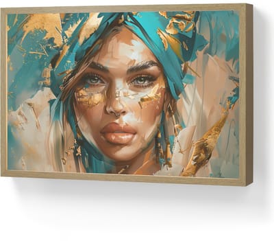 Wandlamp 60x40 cm - Oplaadbaar - Vrouw - Portret - Goud - Luxe - Blauw - Wandlampen binnen woonkamer - Slaapkamer lamp - Decoratieve nachtlamp - Vloerlamp draadloos